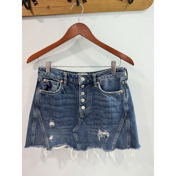 We The Free Denim - We The Free Denim Mini Skirt Size 28 Button Fly Distressed Raw Hem Cotton Boho